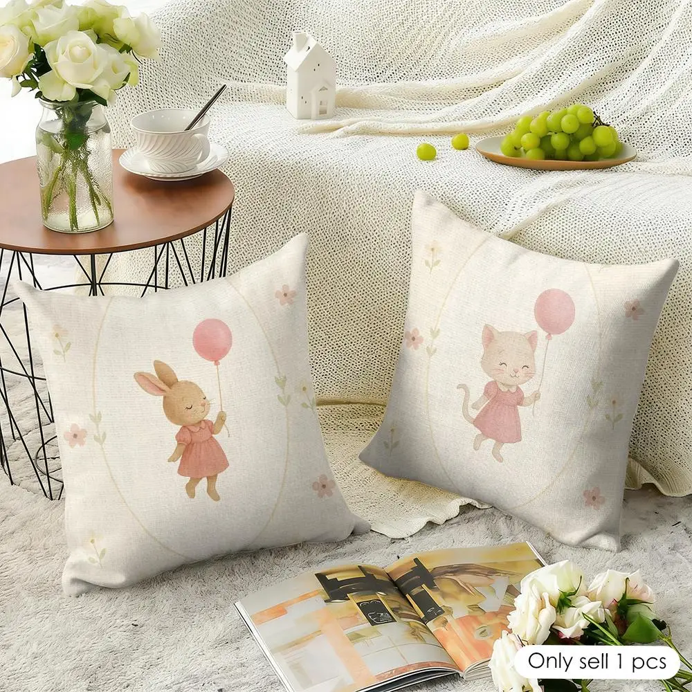 Cartoon Girl Dancing Cushion Cover Soft Short Plush Pillow Cover Smooth Cozy Texture Aesthetic Cushion Case Home Decor