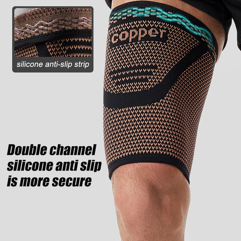 1pc Copper Thigh Compression Sleeve, Hamstring Compression Sleeve for Men and Women, Anti-Slip Upper Leg Sleeves for Recovery view 3