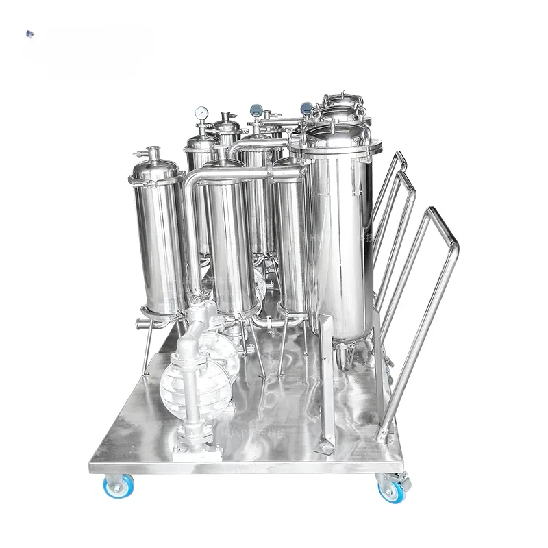 Three-Level Mobile Combination Filter and Shopping Cart for Making Wine