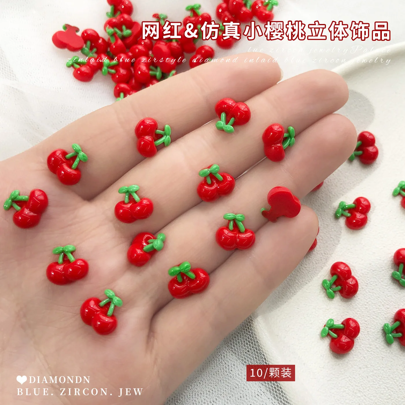 Realistic & Simulated Tiny & Exquisite Cherry Nail Charms Resin-Textured Fruit Nail Art Decor For Nail Art Embellishments