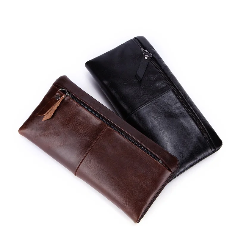 100% Genuine Leather Men's Clutch Wallet Vintage Long Wallet For Men