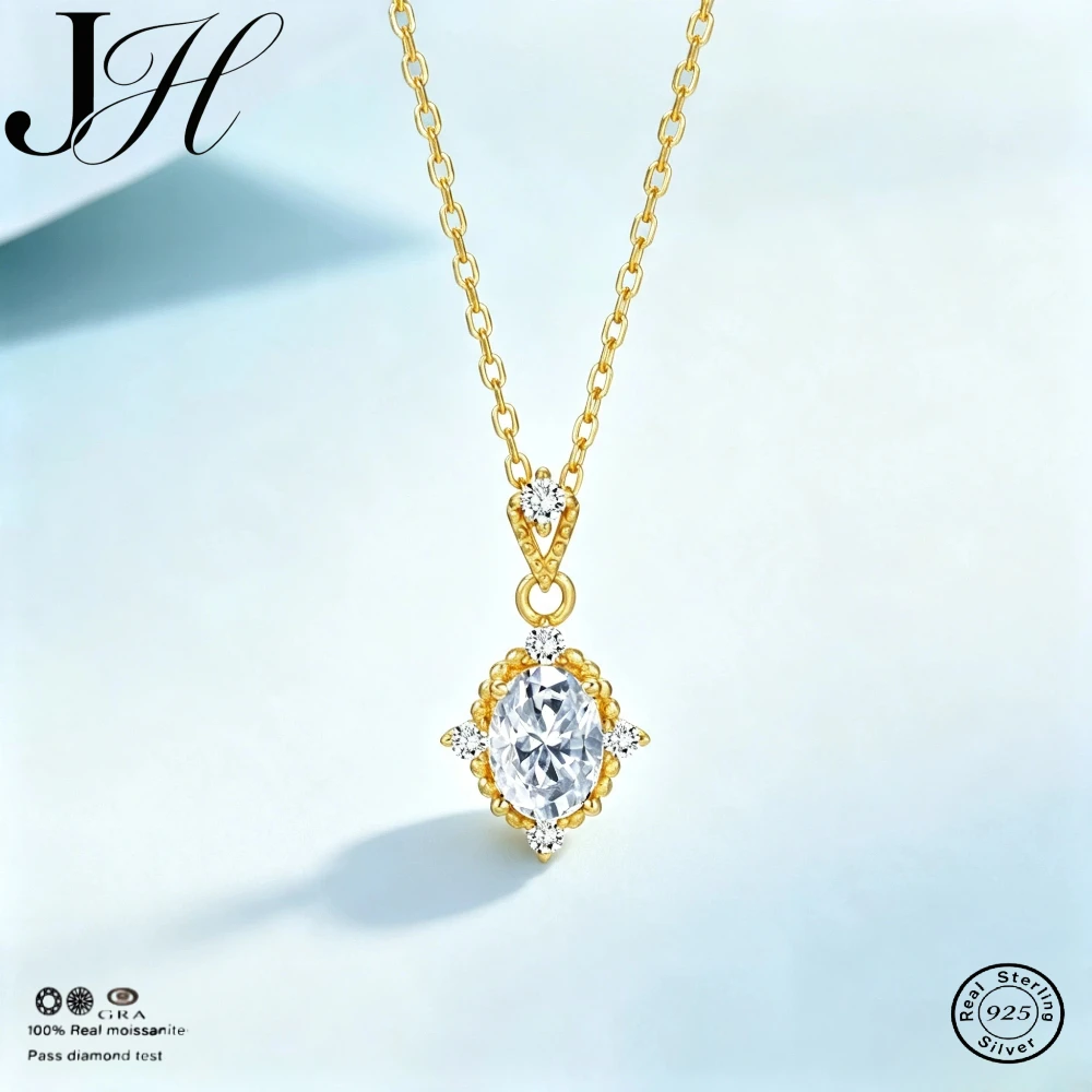 JH 1CT Moissanite Necklace for Women 925 Sterling Silver Vintage Pendant Necklace Luxury Jewelry Lab Gemstone Diamond VVS1