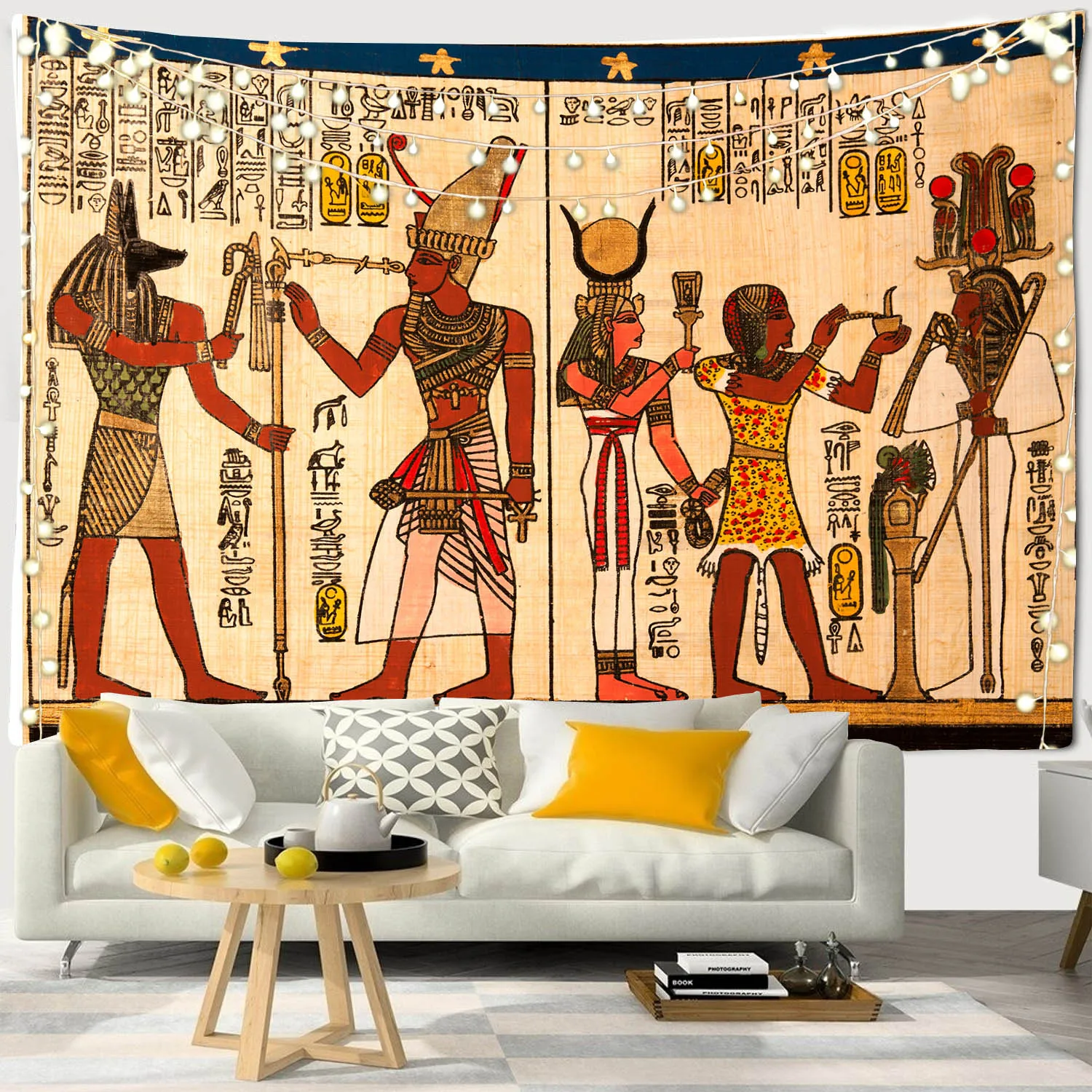 Ancient Egyptian Tapestry Wall Hanging Hieroglyphic Carvings Boho Room Decoration Accessories Egypt Mural Tapestries Aesthetic