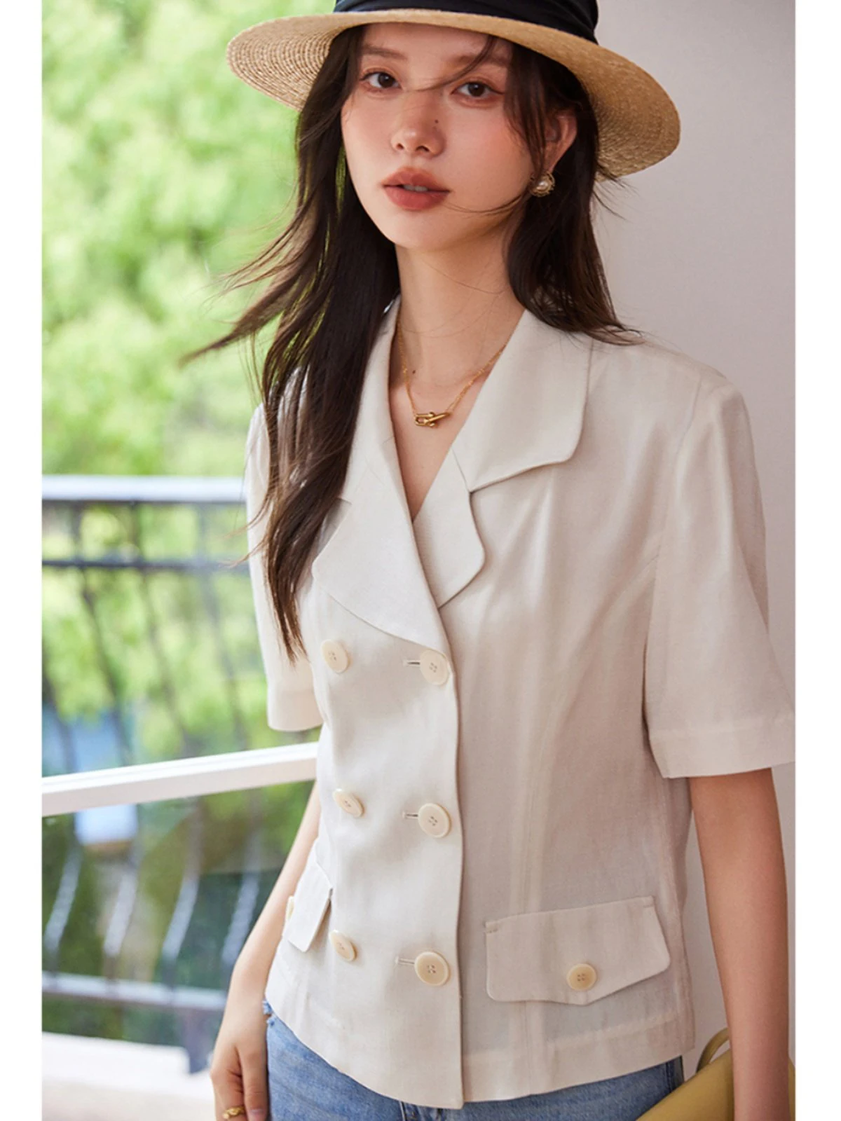 

Женская модная блузка Ningxia Clothing Box-ape из ацетатной ткани с 3D-узором, весна 2024, однотонная, на пуговицах