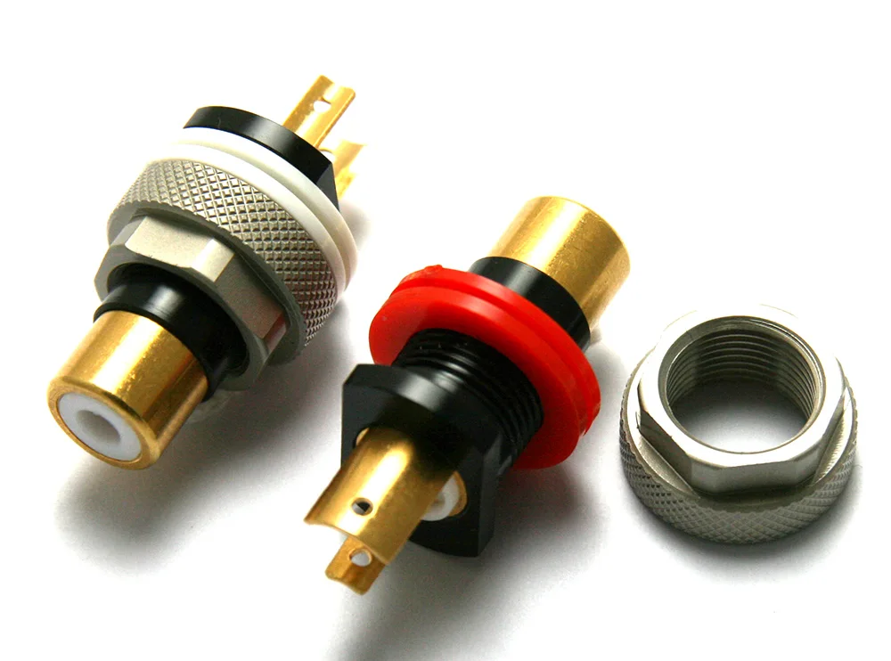 RJ-310SNG تايوان AECO صنعت RCA JACK عزل PCB PTFE الأفقي (90) نحاس أحمر/أبيض مع ذهبي