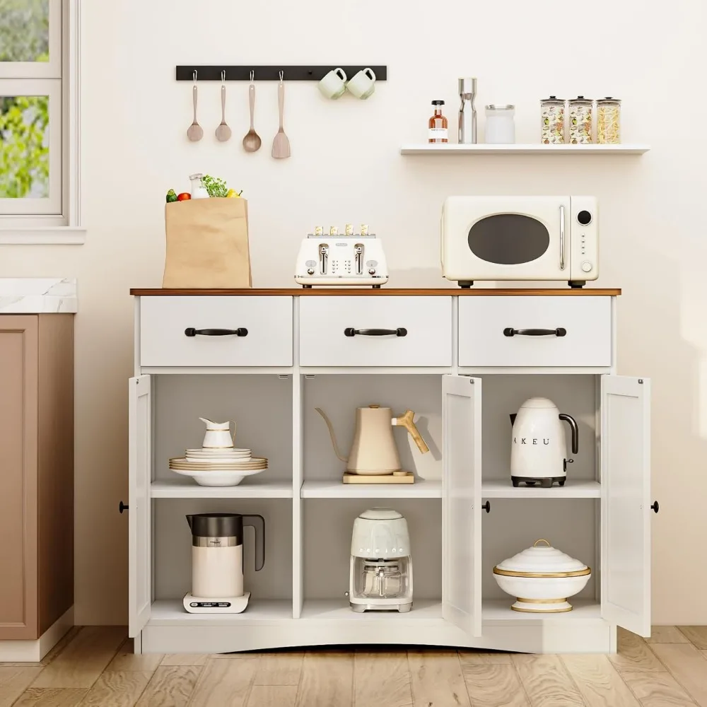 Buffet Cabinet with 3 Drawers and Barn Doors,Stylish Wood Coffee Bar Cabinet with Adjustable Shelf,Modern Sideboard for Kitchen