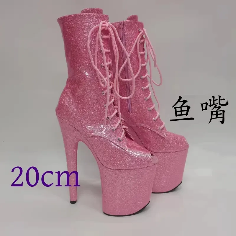 

Customized pole dance Shoes high heels 20CM super high heels for women's fashion show shoes with short boots stiletto heels