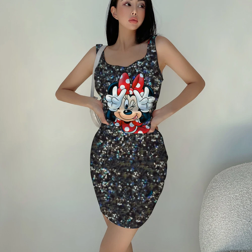 2022 y2k disney marca minnie mouse impressão dos desenhos animados sexy vestido magro verão nova moda saco hip praia vestido de festa