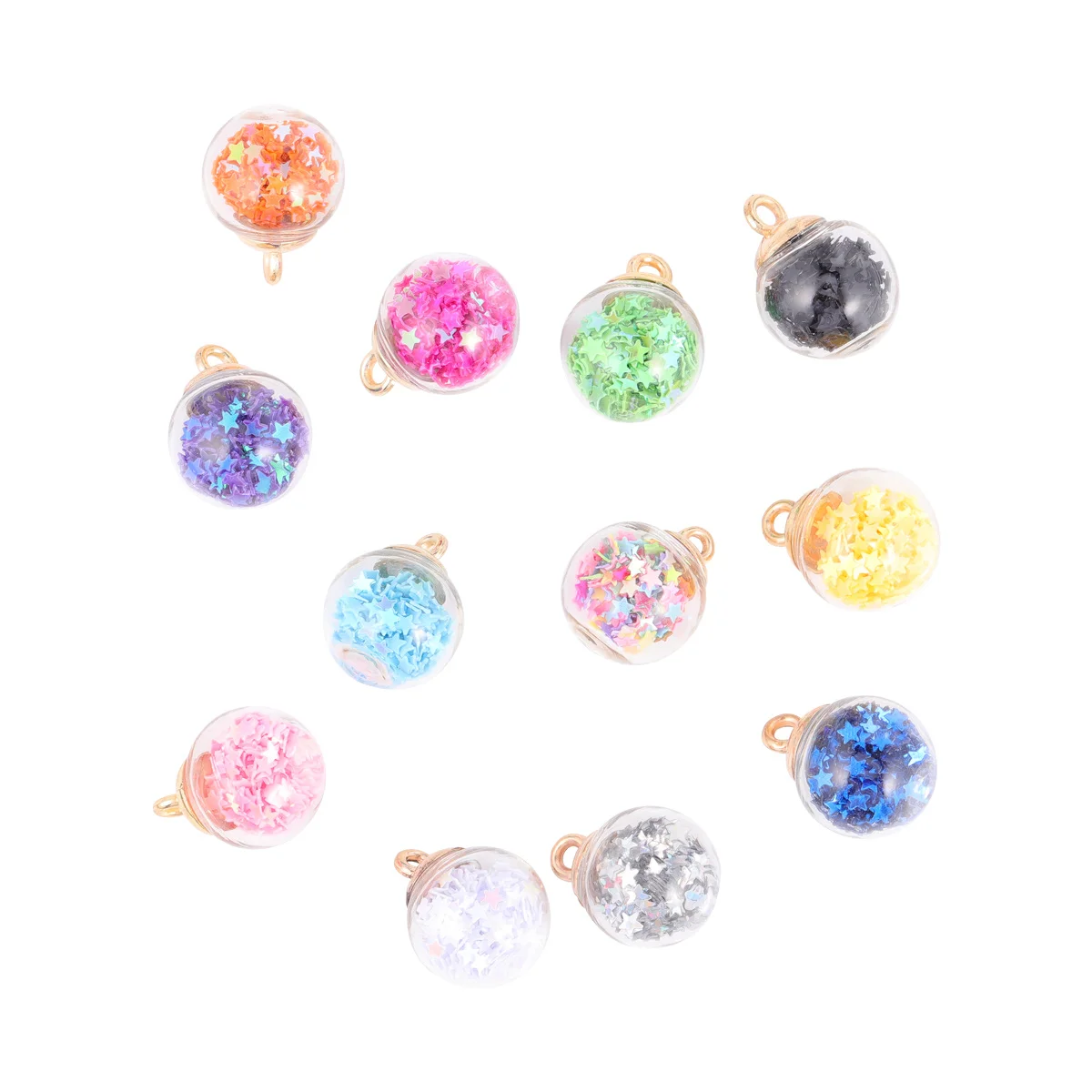 34pcs 16Mm Stars Glass Ball Pendant Charm Glitter Sequins Transparent Blown Glass Diy Jewelry Making Supply For Earrings Gifts