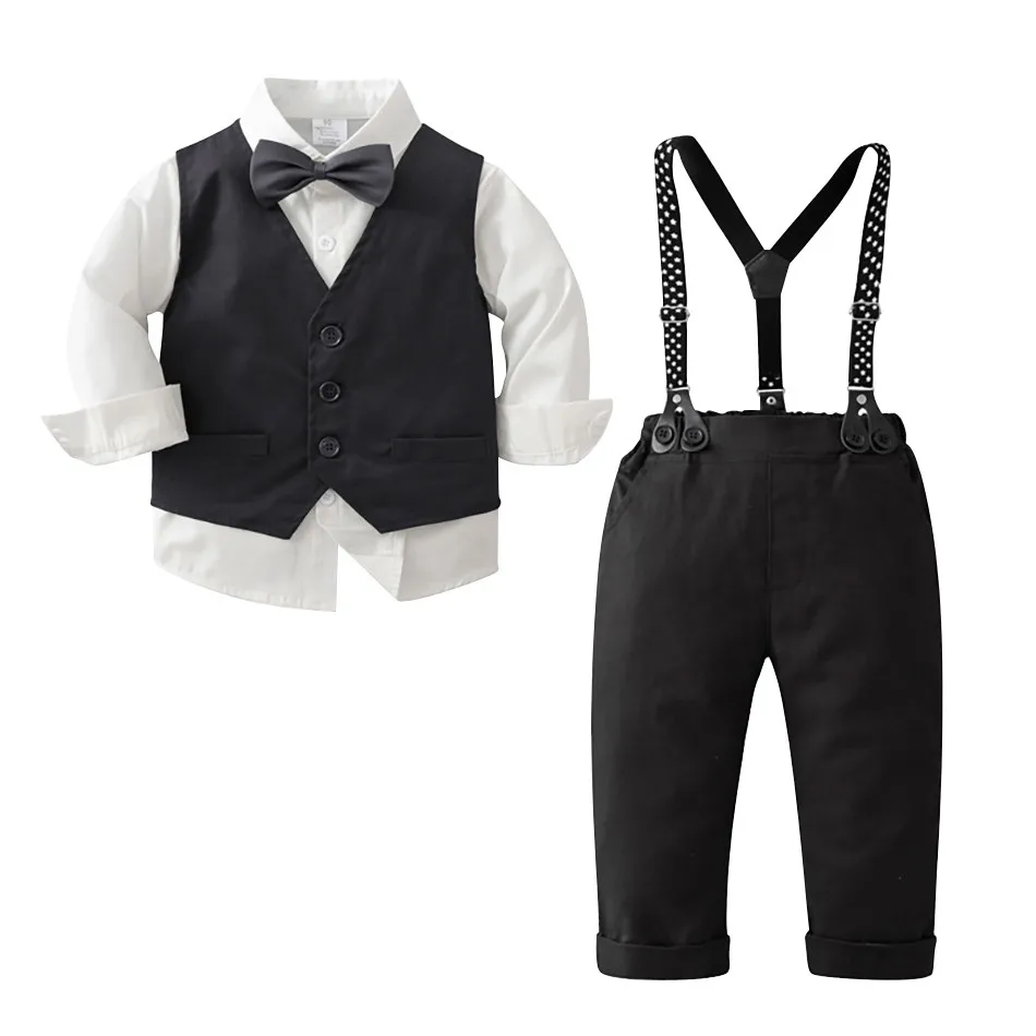 

Boys' British Style Suspender Suit Three Piece Set Spring And Autumn Long Sleeved Suit Three Piece Set