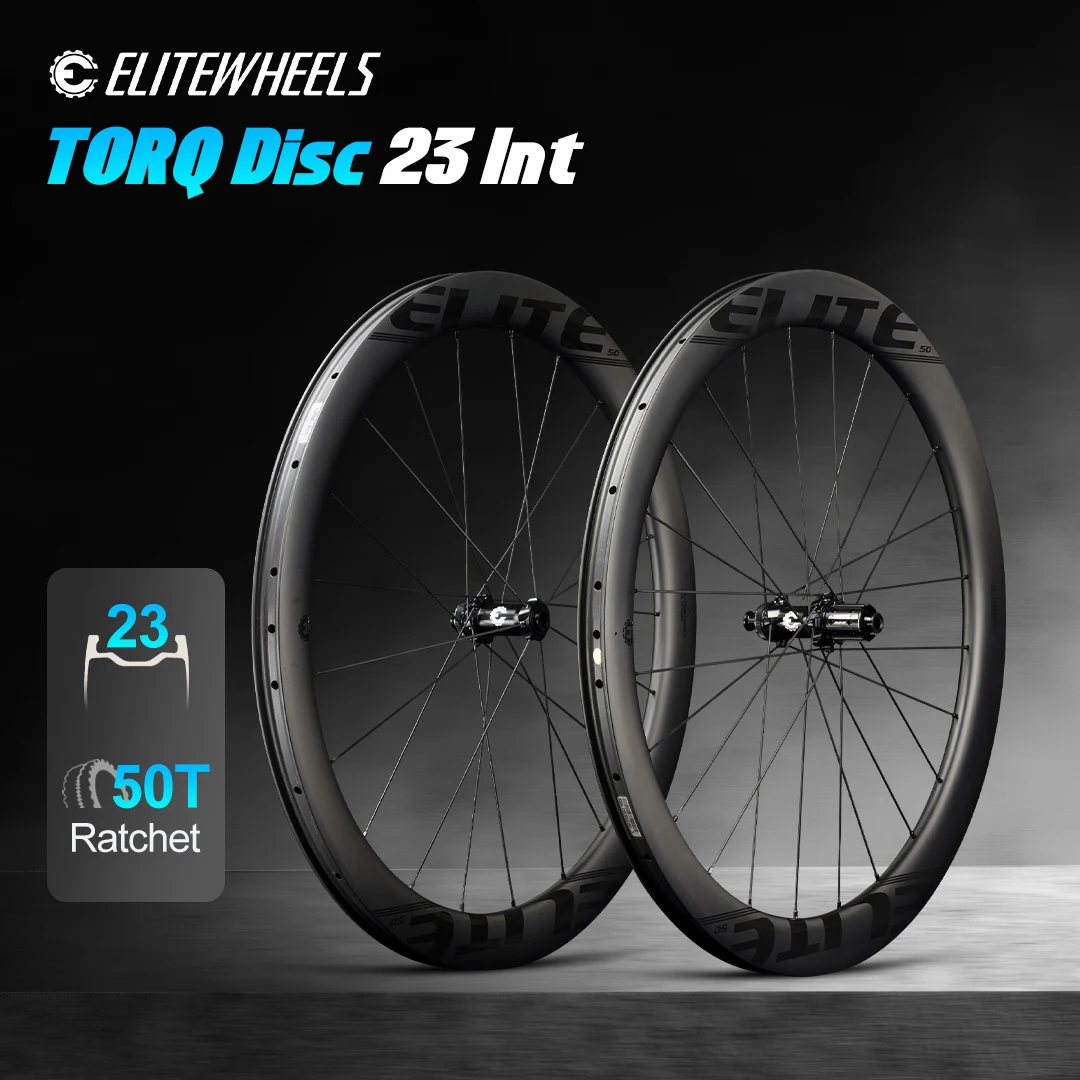 

ELITEWHEELS TORQ Carbon Disc Brake Wheelset 700C Clincher Tubeless Road Gravel Bike Carbon Wheels 38/50/60mm 50T Ratchet