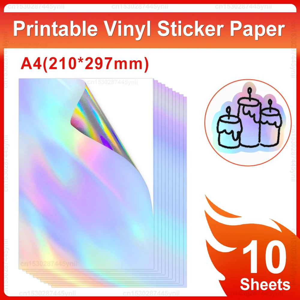 

10 Sheets Printable Vinyl Sticker Paper A4 Holographic Transparent Glossy White Copy Paper DIY Label Sticker for Inkjet Printer