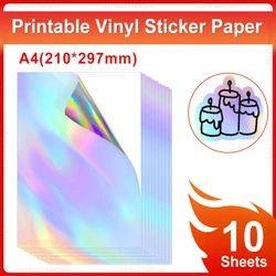 Papel adhesivo de vinilo imprimible para impresora de inyección de tinta, papel de copia blanco brillante transparente, A4, 10 hojas