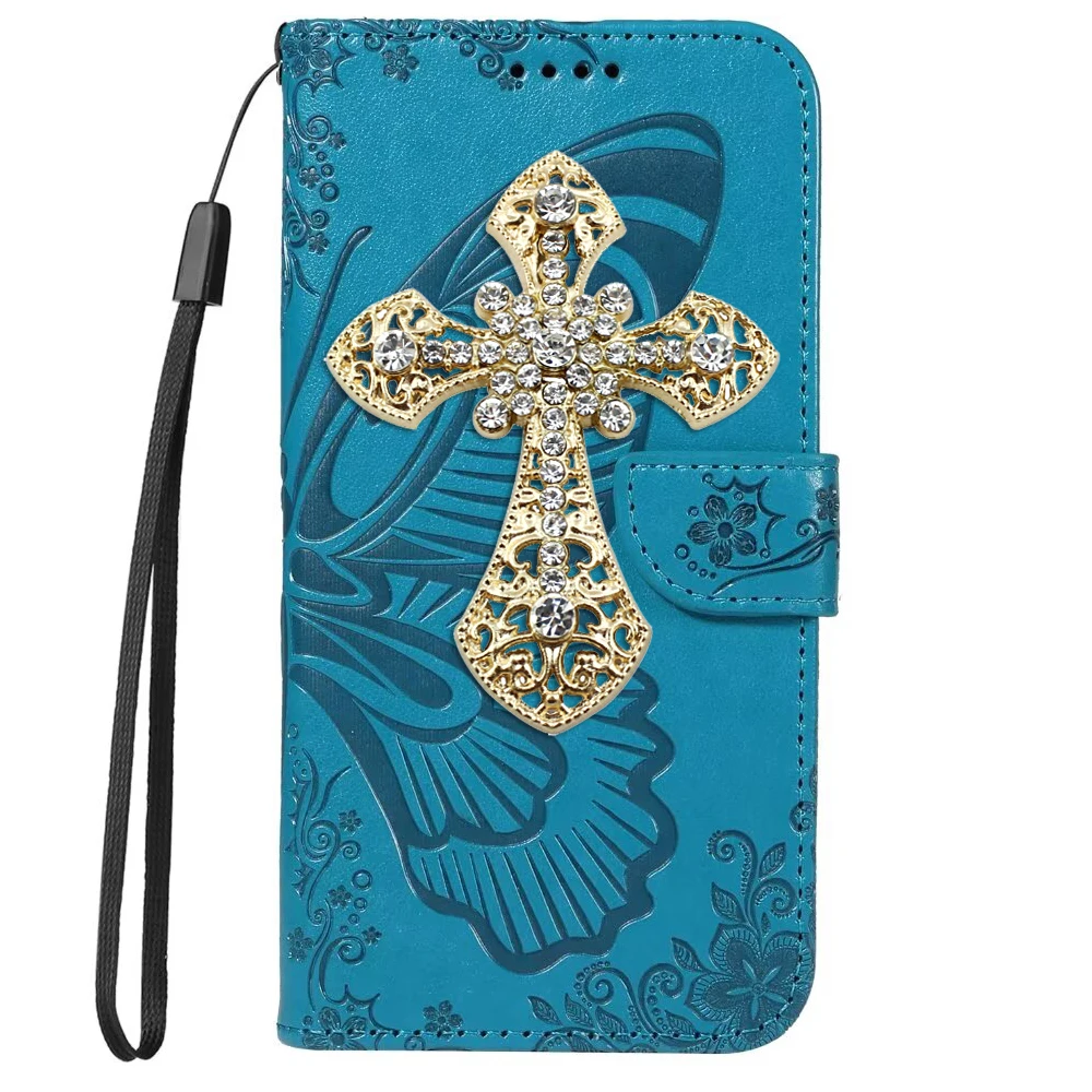 Cross Leather Phone Case for iPhone 16 15 14 13 12 11 Pro Max Plus Magnetic Flip Wallet Coque Butterfly Lanyard Cover Stand Bag