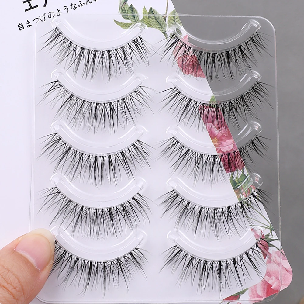 

5pairs Natural Long False Eyelashes Makeup Fluffy Cross Eye Lashes Soft Thick Slender Mink Wispy Manga Lashes Extension Makeup