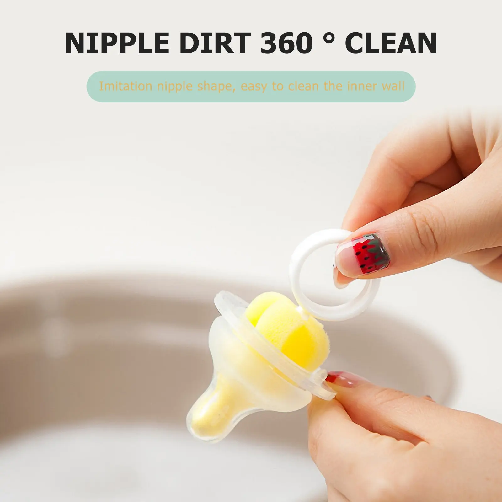 1Set Feeder Cleaning Bottle Sponge Brush Soft Ergonomic Handle Portable Set for Nipples Pump Parts Smaller Bottles