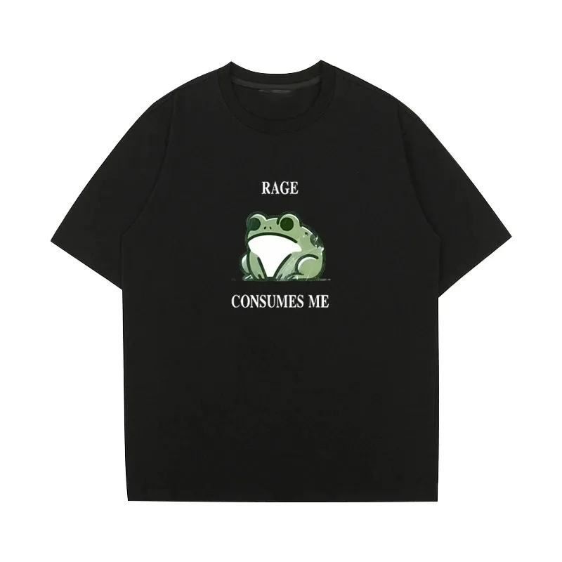 

Футболки с короткими рукавами и принтом Rage Consumes Me Frog для мужчин и женщин, футболка большого размера в стиле хип-хоп, хлопковая одежда высокого качества, унисекс