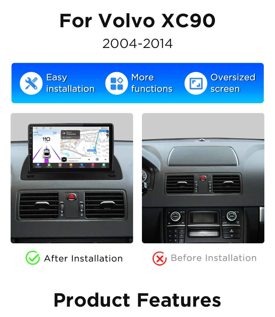 Junsun 360° ° Panorama Kamera 8-core Auto Radio Für Volvo XC90 2004-2014 Drahtlose CarPlay Bildschirm Android Auto Stereo GPS Navi RDS – Detail 3