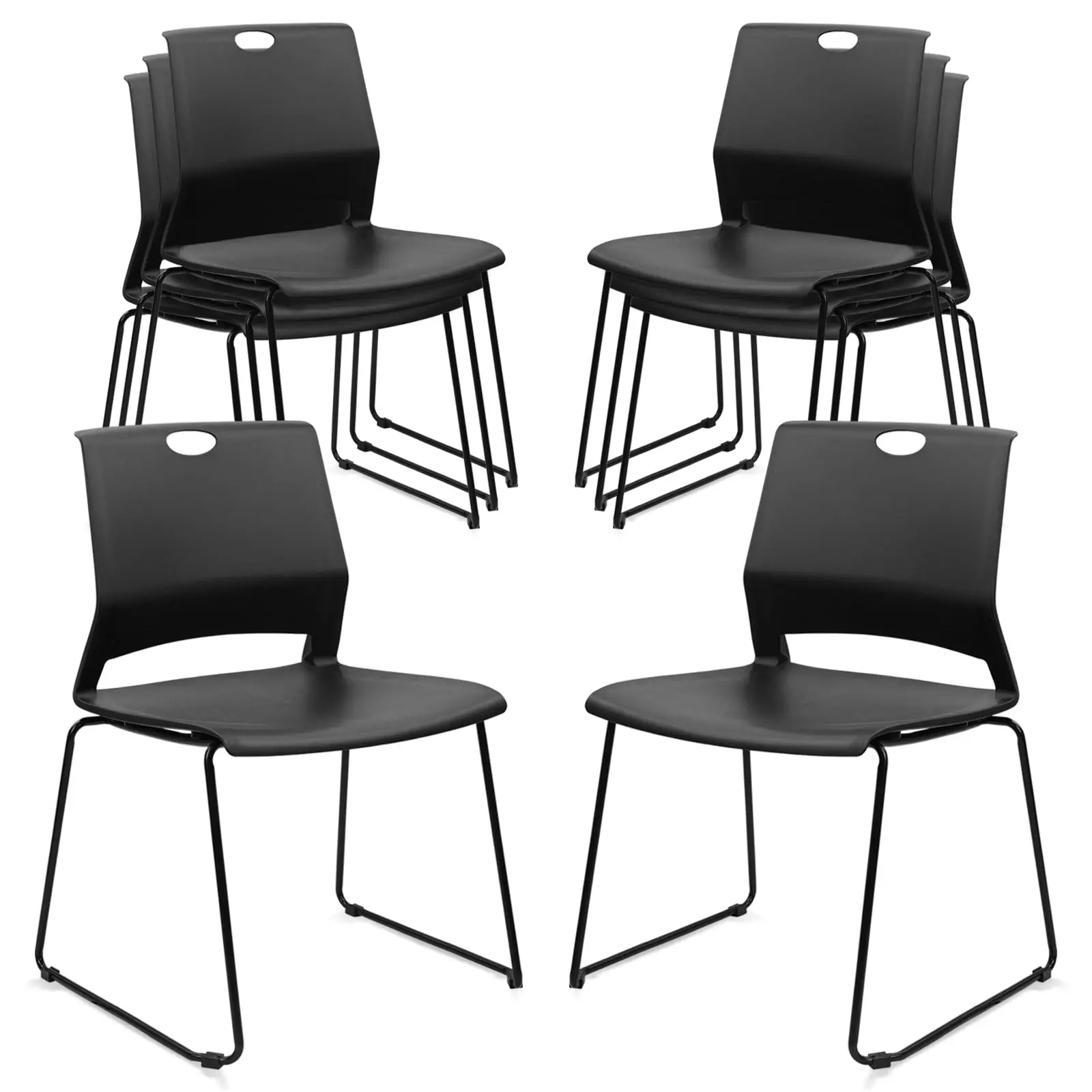 Stacking Chairs Set of 8, Stackable Waiting Room Chairs, Conference Chair with Back & Church Chair No Wheels with Metal