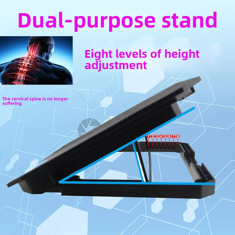 CPU Cooling Foldable Laptop Table Colored Lights RGB Two Fans Notebook Riser 8-speed Adjustment Phone Holder Laptop Stand Holder