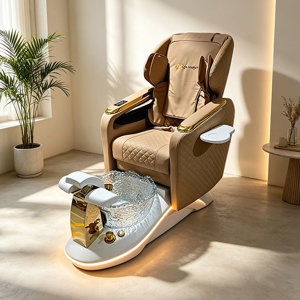 

2026 Pedicure Nail Beauty Chair with Electric Massage Function, Manicure & Foot Spa Sofa Built-in Crystal Foot Tub & Cup Holder
