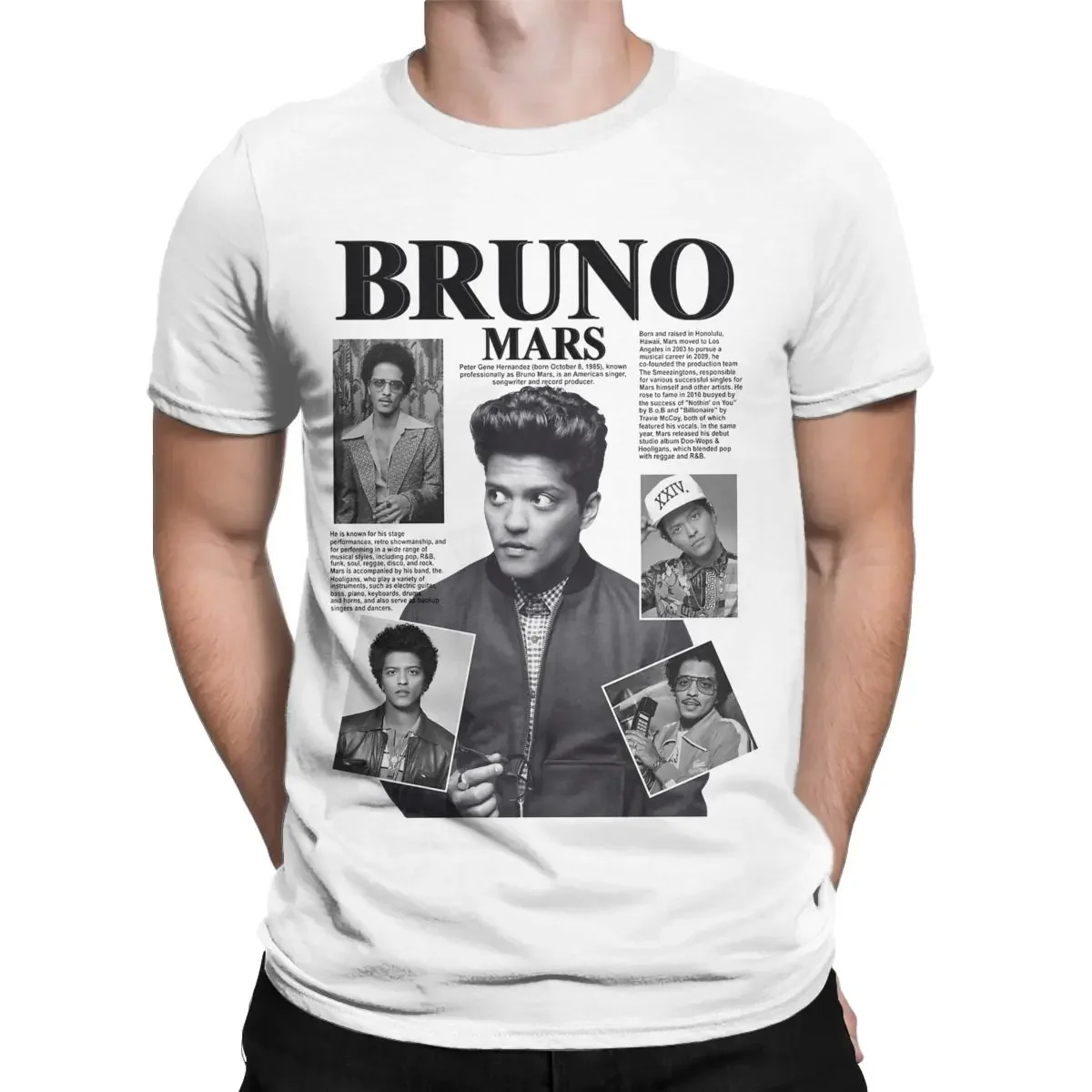 Bruno Mars T-Shirt for Men Vintage 100% Cotton Tee Shirt O Neck Short Sleeve T Shirt Graphic Printed Clothes