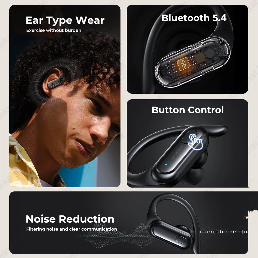 TWS Wireless Bluetooth Hook Sports Headphones HiFi Music Earphones Bass Gaming Touch Noise Reduction Digital display Earbuds