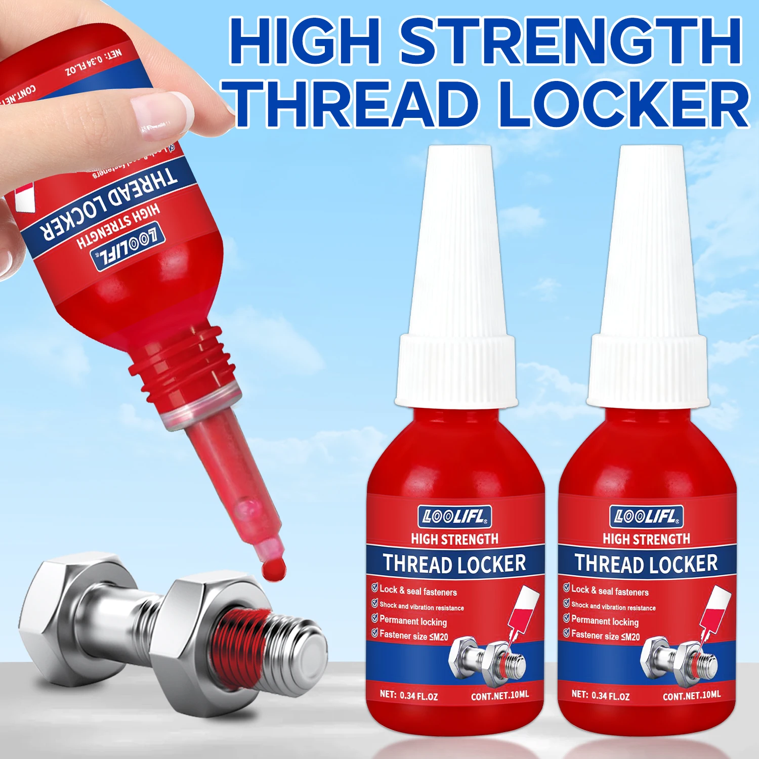 10ml Industrial Threadlocker Adhesive - Heavy Duty Anti-Vibration Locking Compound for Bolts & Screws, Quick Cure