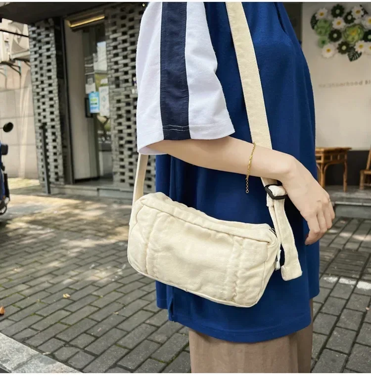 Female 90S Y2K Canvas Textile Mini Square Crossbody Bag for Phone 2024 Stylish Small Size Fabric Pocket Side Sling Pouch Bag