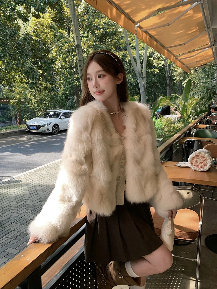 Fox fur fur integrated winter young slim fur coat for women