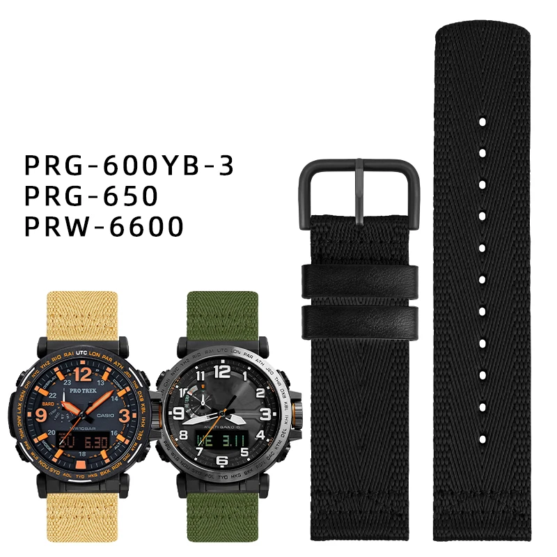 For Casio Mountaineering Quick Release Men's 24mm Series PRG-600YB/PRG-650/PRW-6600 Nylon Needle Buckle Canvas Watch Strap