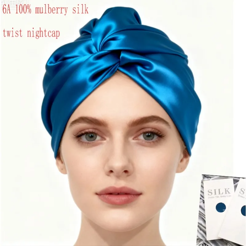 19匁-100-桑蚕糸-6aツイストボンネット（巻き毛女性用）、二重層サテンヘアスリーピングシルクターバン-女性用帽子