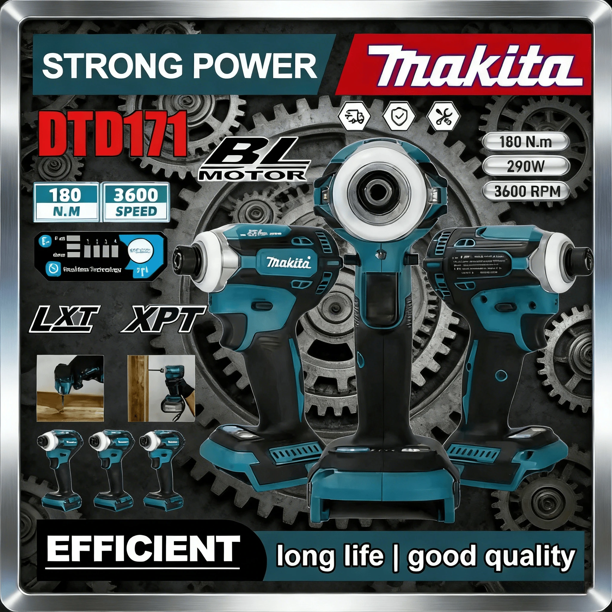 

Ударный шуруповерт Makita DTD171, беспроводной, бесщеточный, электрический, перезаряжаемый, для аккумуляторных инструментов Makita.