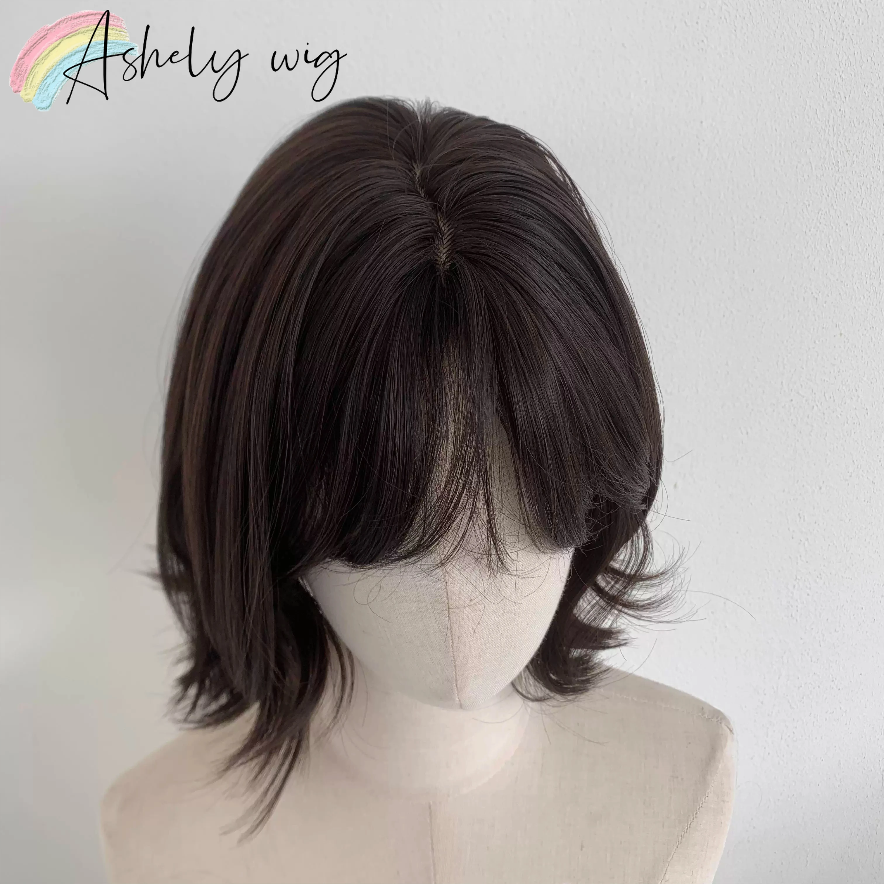 Peluca corta Wendy para mujer, peluca Lolita de 12 pulgadas con flequillo, marrón, negro, lindas fibras de alta temperatura, pelucas sintéticas, pelucas con diadema