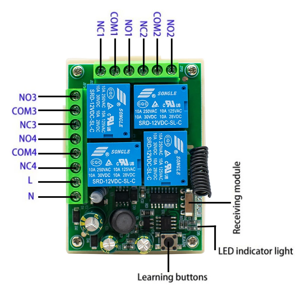 Imagem -06 - Interruptor de Controle Remoto sem Fio e Transmissor para Controle Appliance 433mhz ac 220v 10a 4ch Relé Módulo Receptor Ev1527