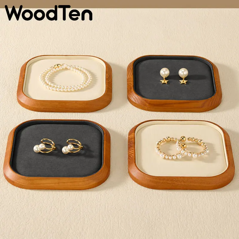 WoodTen Jewelry Box Jewelry Organizer Stand Rings Earrings Necklace Pendant Tray Jewelry Storage Props Jewelry Accerssories Rack