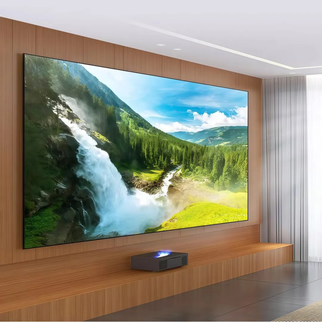 120 Inci 16:9 8K Kualitas Tinggi Ultra Short Throw Anti-Light UST ALR Fresnel Layar Proyektor Bingkai Tetap Fleksibel