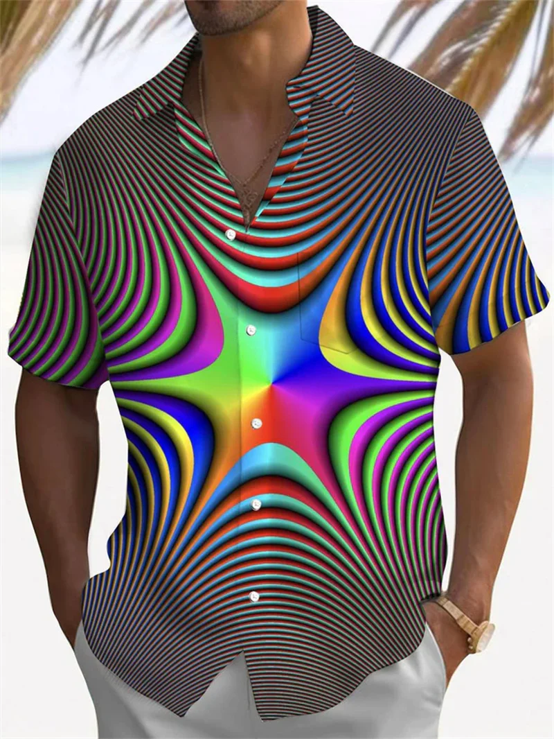 2025 casual top aderente a maniche corte abbigliamento da uomo nuovo stile camicia da uomo con bottoni risvolto camicia da spiaggia con stampa albero