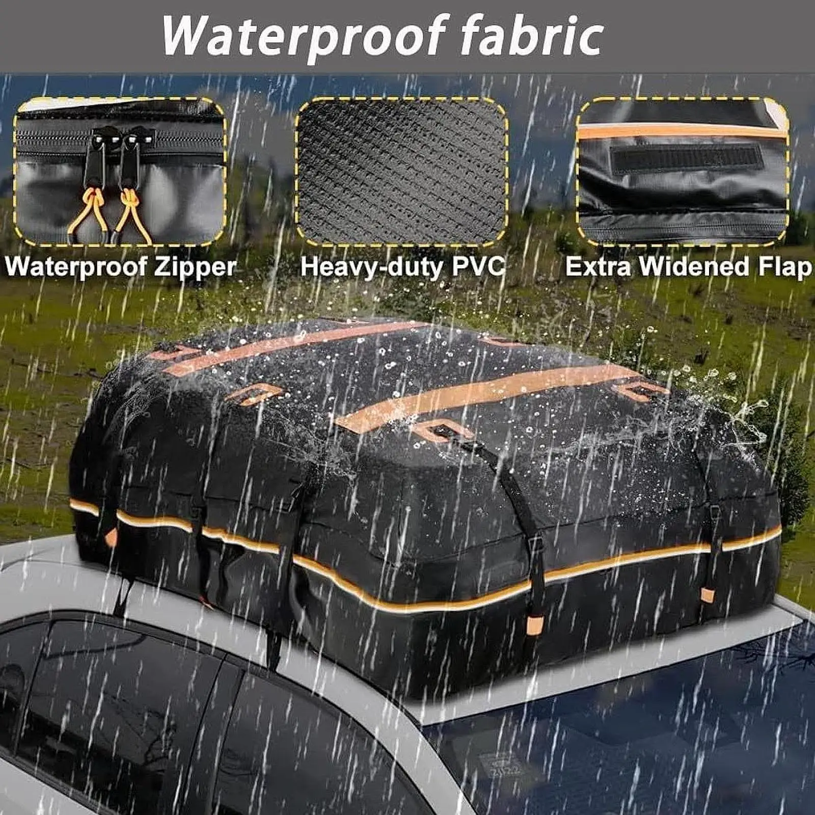 

Car Roof Bag Easy Installation Travel Accessories Rooftop Cargo Carrier 20 Cubic Feet for All Vehicles with or without Racks