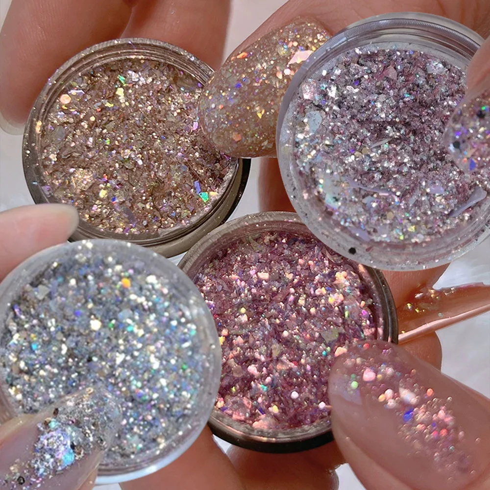1g/Box Sparkly Nail Art Glitter Powder Mixed Shell Opal Sequins Holographic Foil Flake Decorations DIY Makeup Manicure Accessory