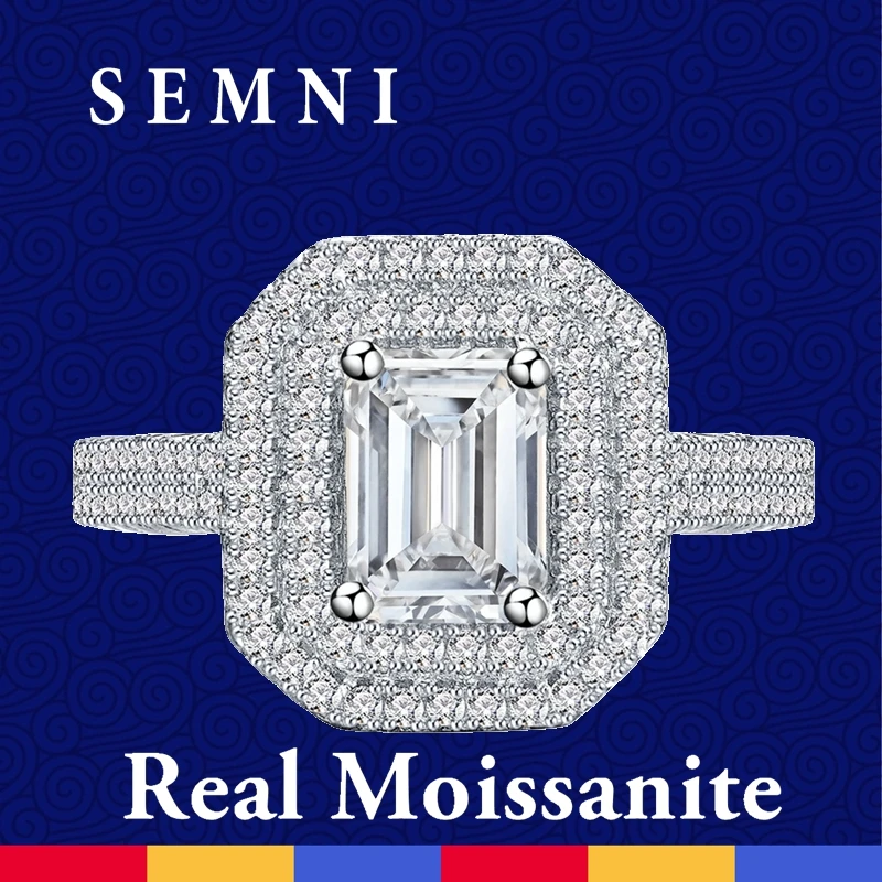 SEMNI 1.0ct 5*7mm Emerald Cut Moissanite Diamond Ring for Women Ruby Sapphire Lovers Engagement Band 925 Sterling Silver Gift