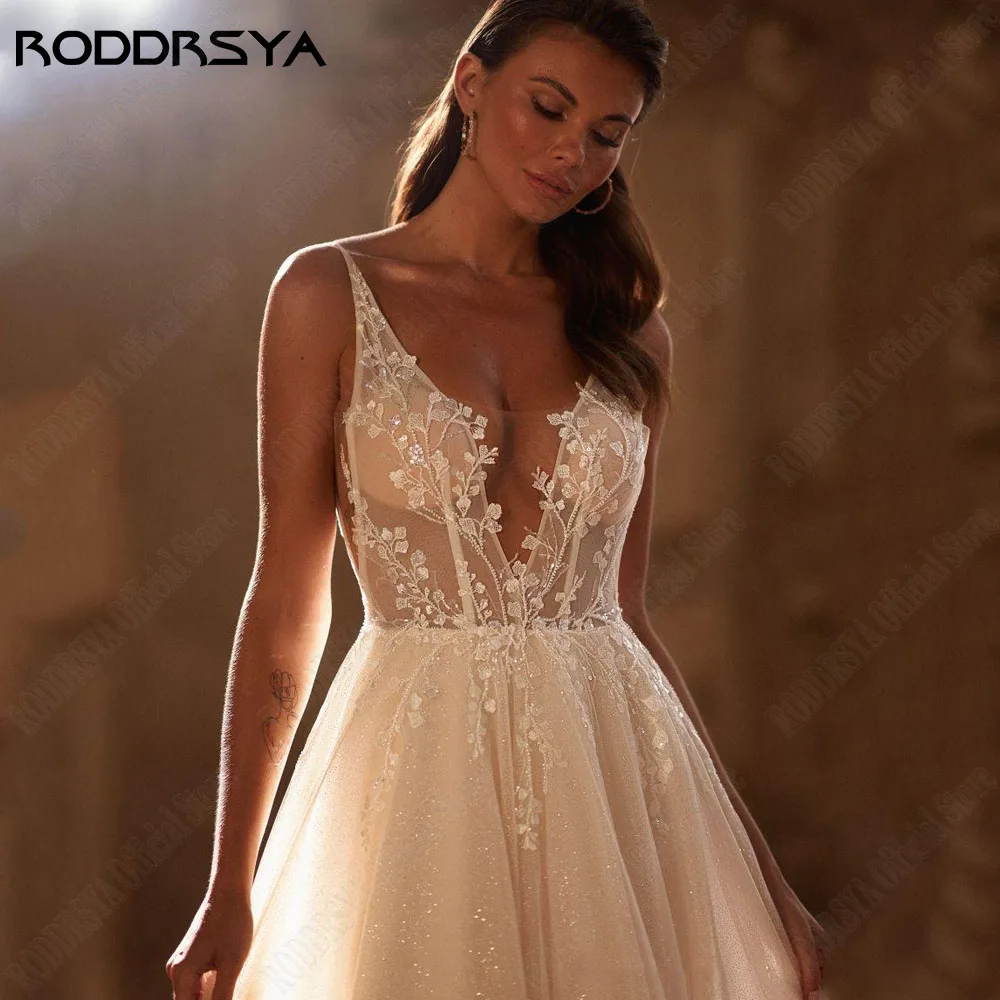 RODRSYA Boho Vestido de Noiva Sem Mangas Para Noiva Backless A Linha Tulle V-NeRODDRSYA Boho Vestido De Noiva Sem Mangas Para A Noiva Backless A Line Tulle V-Neck Applique Vestidos De Novia Custom Made Vestido De Noiva