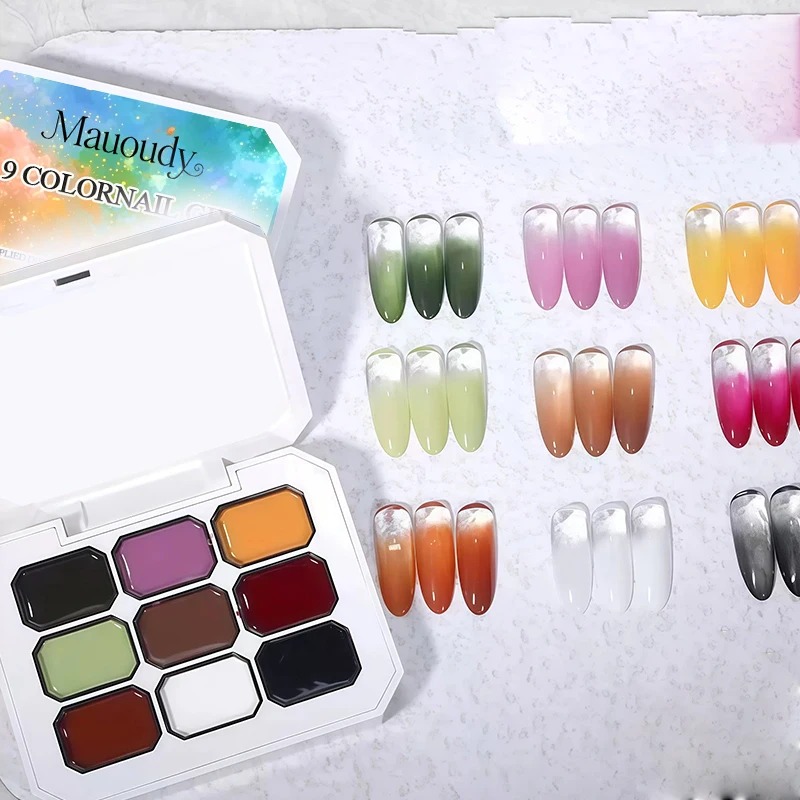 

Spring/Summer style nine-grid solid gel nail polish with UV coating, green gel polish, perfect for DIY French manicures and arti