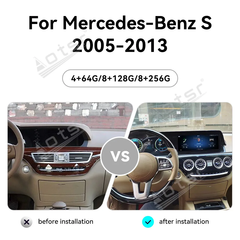 Dual Screen 12.3 Inch Android 13 CarPlay Car Radio For Mercedes-Benz S 2005-2013 Touch Screen Multimedia Player GPS Navigation