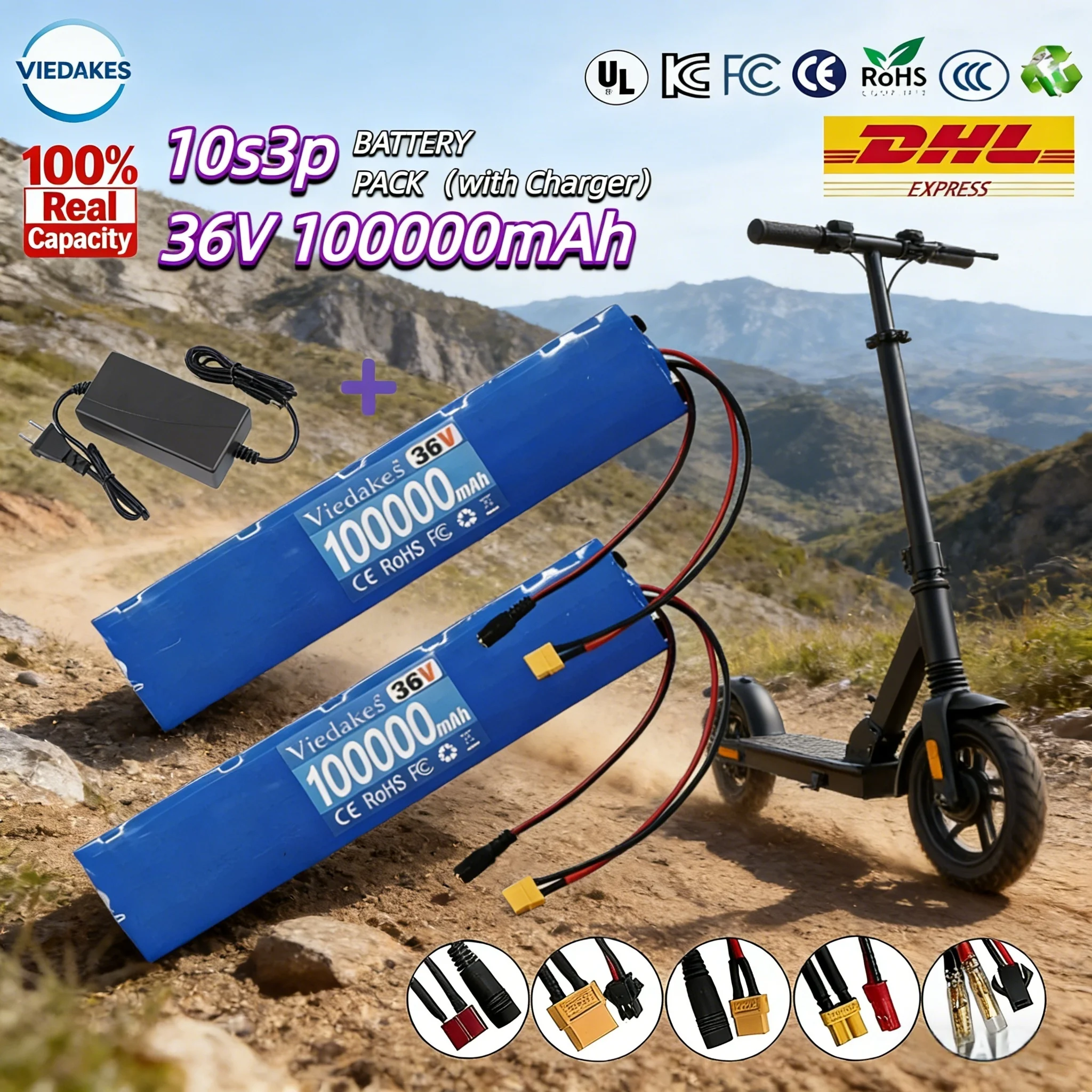 

18650 Lithium Rechargeable Battery Pack 10S3P 36V 100A with Charger Built-in BMS for M365 Electric Scooter Extended Use
