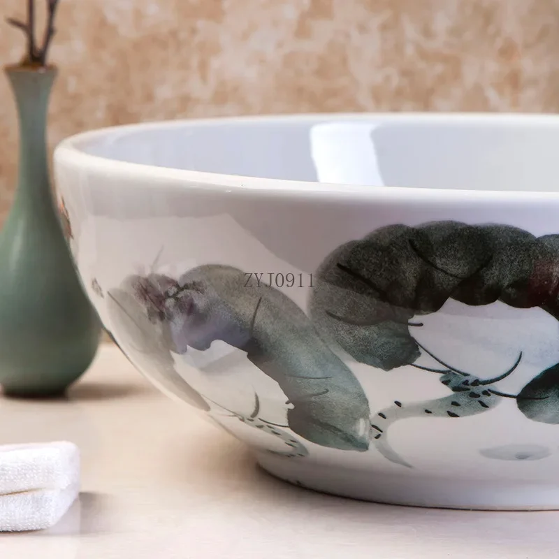 Art Table Basin round Retro Wash Basin Bathroom Ceramic Washbasin Home Creative Balcony Chinese Inter-Platform Basin