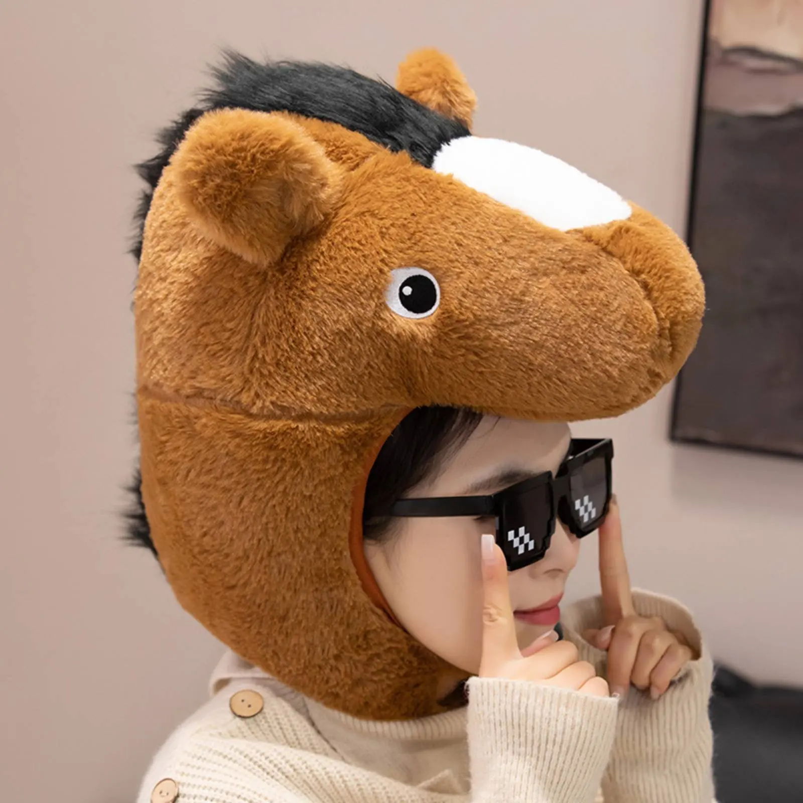 Sombrero suave con forma de cabeza de caballo, disfraz de criatura, relleno de algodón PP, accesorio novedoso para la cabeza, ajuste cómodo para adolescentes