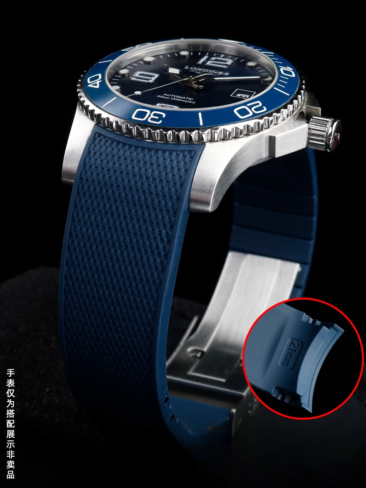 For Longines Waterproof Outdoor 21mm Conquest Rubber Watch Strap L3.781/782/742 Men\'s Diving Sports Silicone Accessories