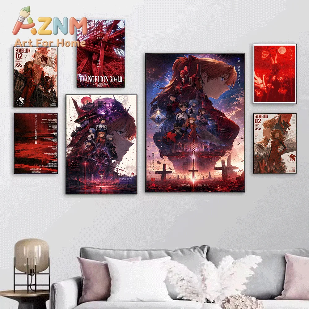 Neon Genesis Evangelion Anime Canvas Wall Art, Kaworu Nagisa EVA Mecha Moon Background Poster, Unframed Canvas Painting for Be