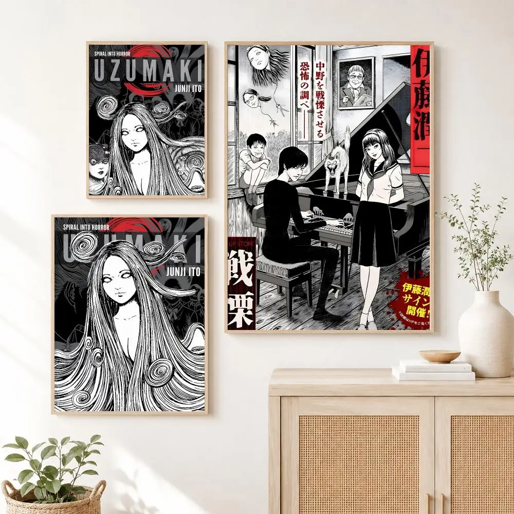 Manga Junji Ito Horror Anime Edit Uzumaki Poster Waterproof HD Modern Peel And Stick Wall Decor Living Room Dorm Garage